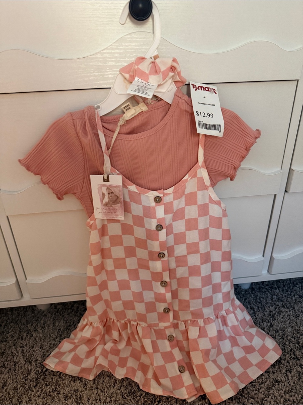 Jessica Simpson Pink & White Checkered Button Dress with Ribbed Tee